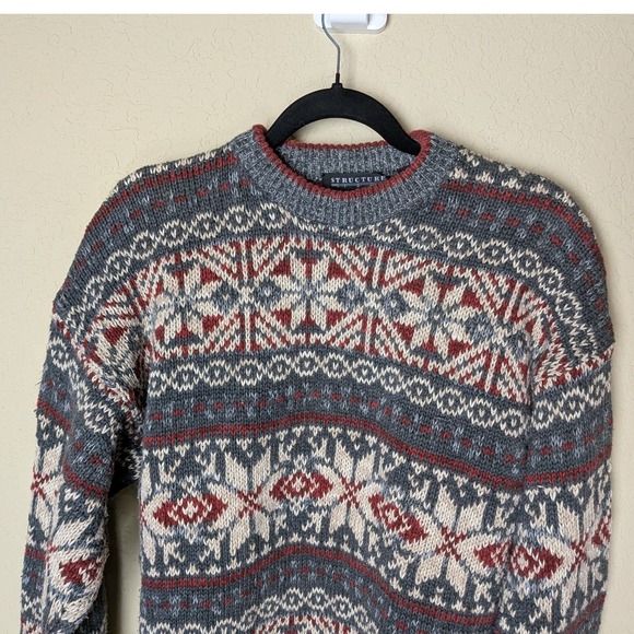 Vintage Structure Fair Isle Sweater Nordic Ski Geometric Retro 90s Size M - Picture 4 of 8